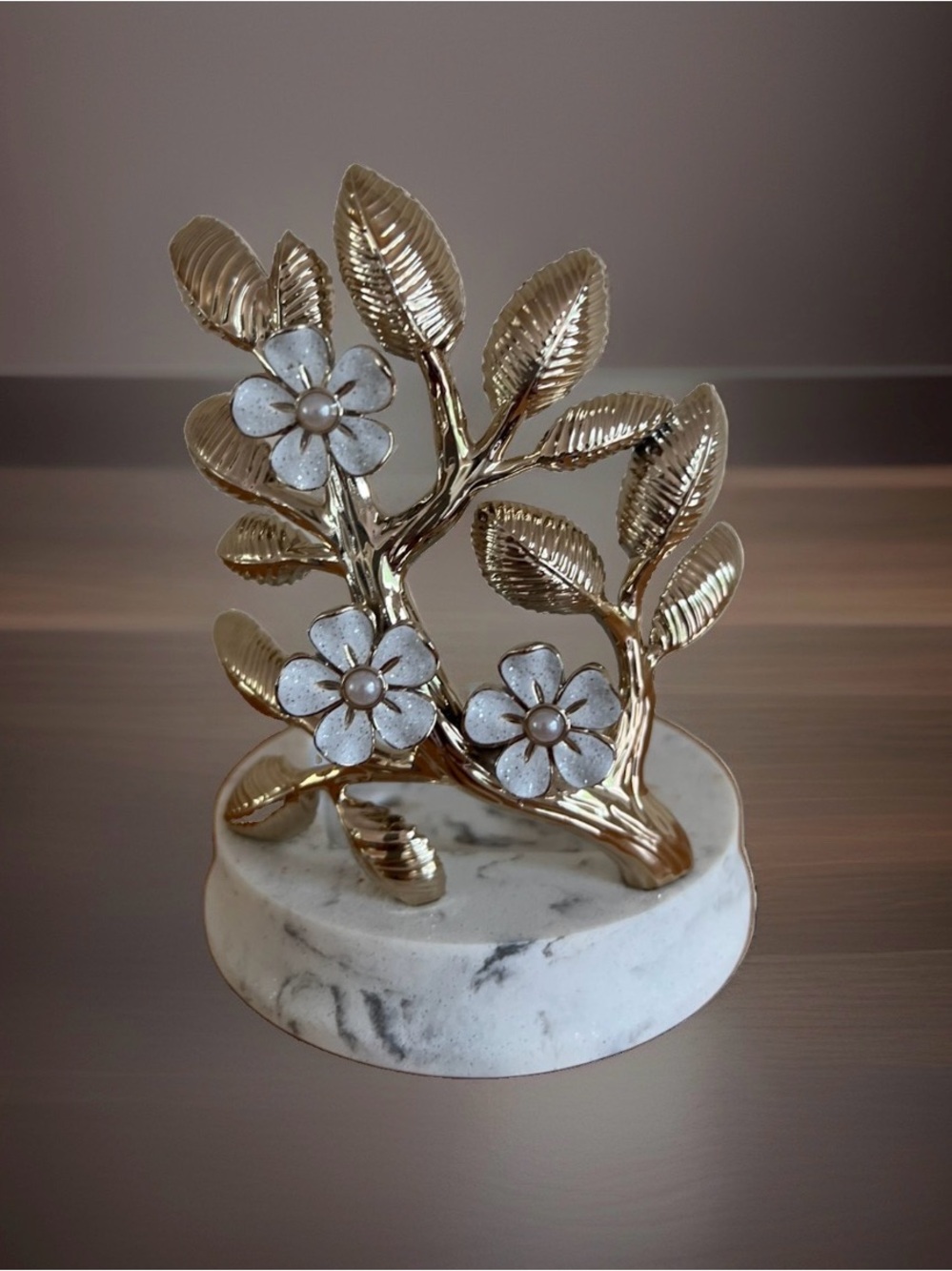 Bath Body Works Gold Branch White Glitter Flowers Marble Foaming Soap Holder NWT